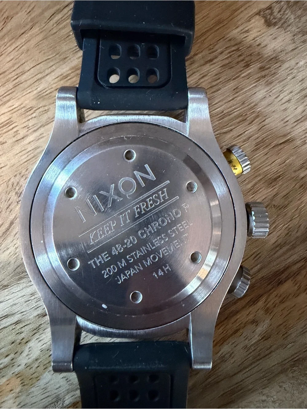 Nixon Keep It Fresh 48-20 Black Dial Chronograph with Yellow Accents 200m